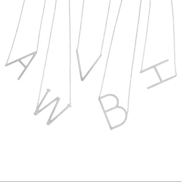 Silver Initial Pendant Necklace Letters A-Z - Picture 3 of 5